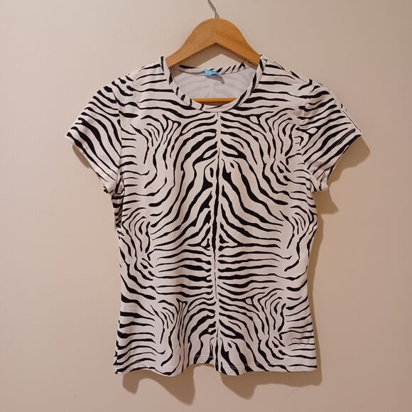 J. Mclaughlin Signature Catalina Cloth Zebra Animal Print Short Sleeve Top S - Picture 1 of 7